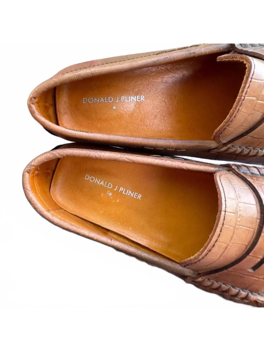 Donald J Pliner Igor Crocodile Embossed Leather Penny Loafers Men's 9.5 M Tan